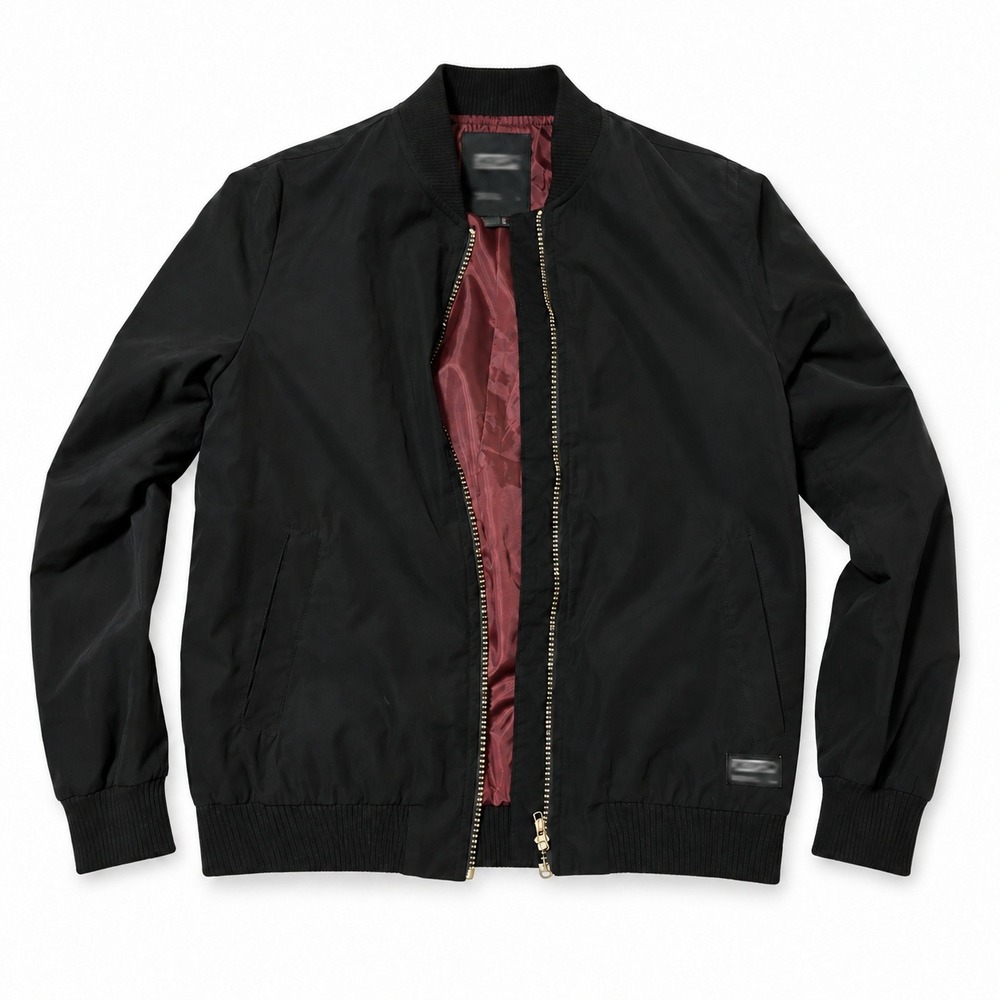 Ezekiel Men's Small Black Bomber Jacket Burgundy Lined Zip Sleeve Streetwear